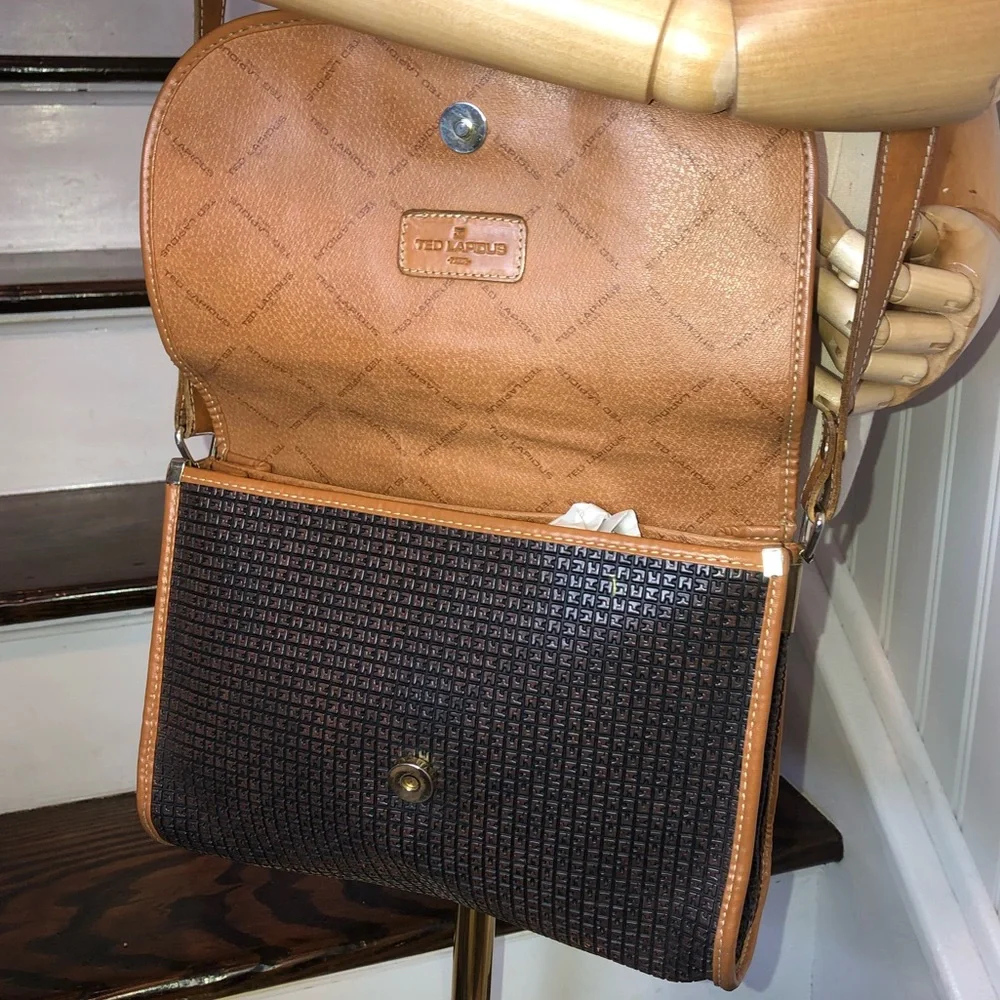 TED LAPIDUS Paris Monogram Leather PVC Crossbody Strap Shoulder Bag RARE HTF